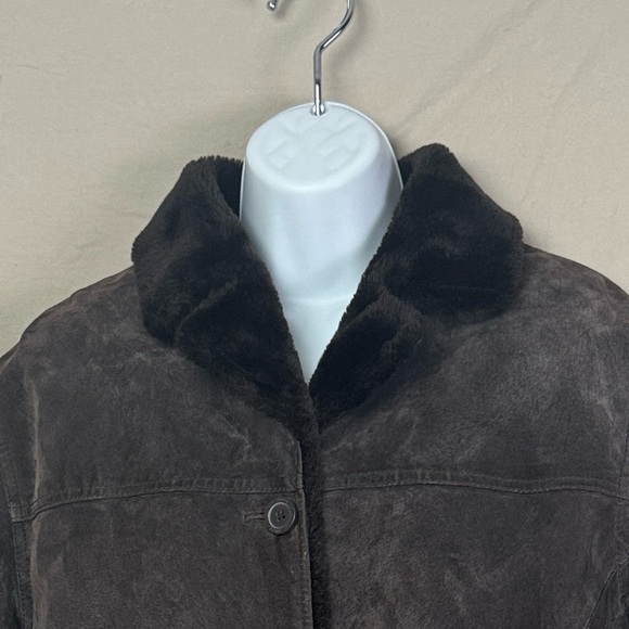 Adler collection suede leather jacket with faux fur trim size large - Picture 2 of 9